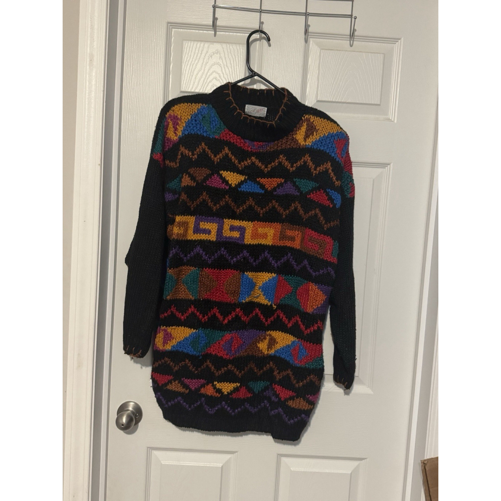 VTG 90’s Crochet Stitch Striped Sweater 20W A Little Extra Spice Colorful Bright